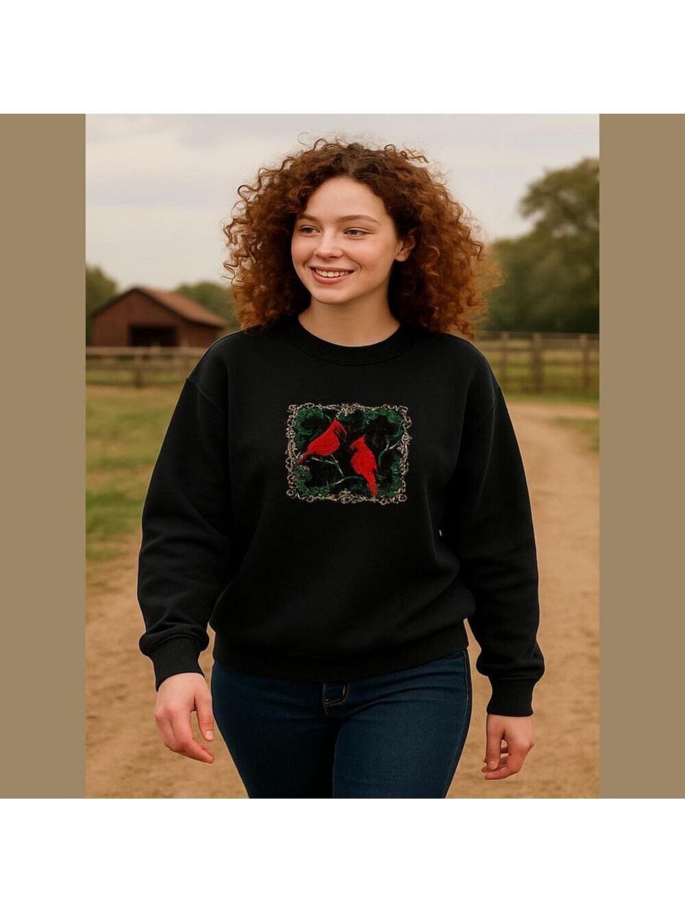 Vintage Embroidered Cardinal Grandma Sweater cottagecore